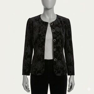 R & K Evening Vintage Jacket Black with Multi-Colored Beading Size 16 EUC